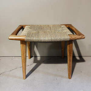 Teak Stool w Woven Seagrass 600 x 420 x 450H
