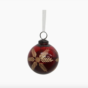 Etched Glass Bauble RED & GOLD 80mm
