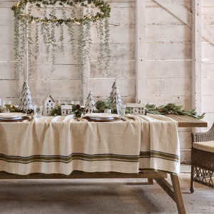 Candles: Green Selvedge Stripe Linen Tablecloth 2500x1500mm