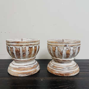 Candles 1: Wooden Candlestick - BROWN WASH SMALL