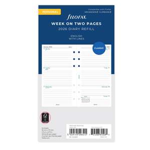 Stationery: Filofax 2026 6 Ring Personal Weekly Dated Refill