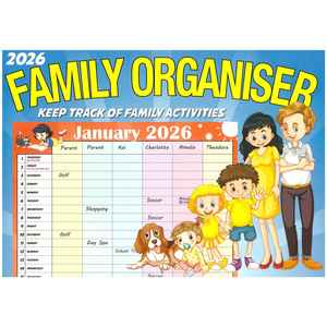 Stationery: 2026 Wall Calendar - Family Organiser