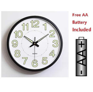 12’’ WALL CLOCK Black - Glow In The Dark - NO NOISE