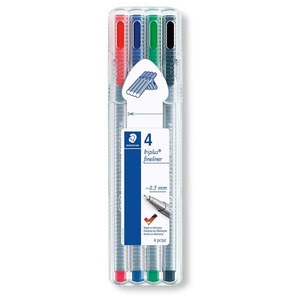 Writing Instruments: Staedtler Triplus 334 Fineliner Pen Fine 0.3 mm Assorted Pack of 4
