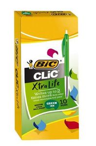 Writing Instruments: Bic Retracable Ballpoint Pen Green Medium 10/pack