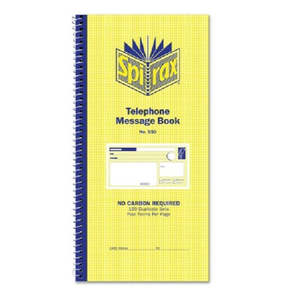 Spirax 550 Telephone Message Book Carbonless 160 Page 279x144mm