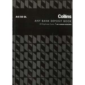 Collins A4/50 DL Any Bank Deposit Book 50 Duplicate Forms No Carbon Required