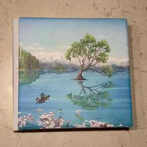 3D Textured Square Ceramic Tile / Wall hanging with Cork Backing - Lake Wanaka