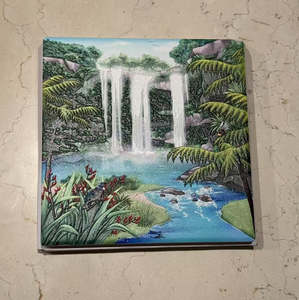 3D Textured Square Ceramic Tile / Wall hanging with Cork Backing - Whangarei Falls