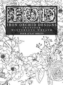 WINTER'S SONG WREATH IOD PAINTABLE TRANSFER PAD - FOUR 12X16" SHEETS