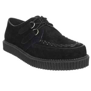 Mens Footwear 1: Creeper-602S Platform Shoes - Black Suede
