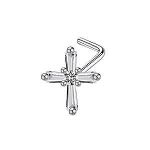 Body Jewellery: Jewelled Cross "L" Bend Nose Stud