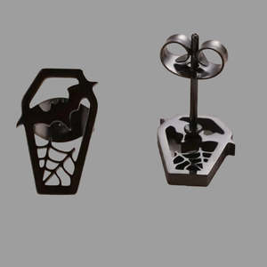 Gothic Coffin Spiderweb Stud Earrings