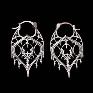 Gothic Tracery Lace Silver Drop Earrings