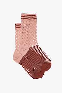 Stripes & Check Sheer sock - Rosewood