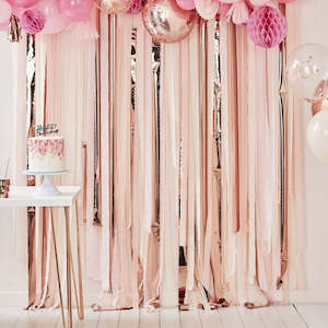Scene Setters & Backdrops: Ginger Ray Pink and Rose Gold Streamers Backdrop Kit