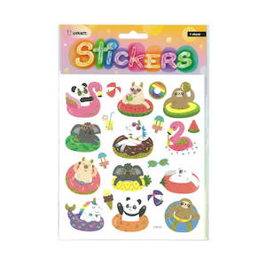 Llama Party: Animals in Floating Donuts Stickers