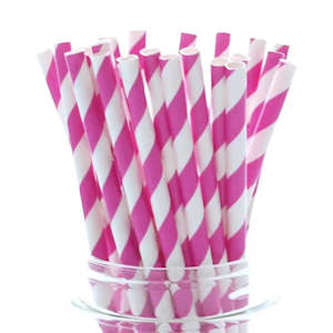 Barbie Pink Stripe Paper Straws - 24 Pkt