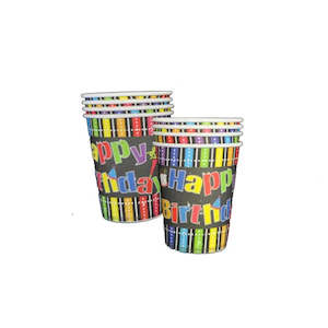 Day Of The Dead Party: Rainbow Happy Birthday Cups - 8 Pkt - LIMIT TWO PER CUSTOMER