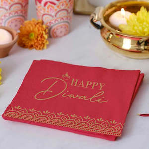 Diwali Party: Ginger Ray Red Happy Diwali Paper Napkins - 16 Pkt
