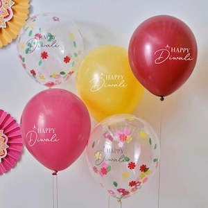 Ginger Ray Multicoloured Happy Diwali Balloons - 5 Pkt