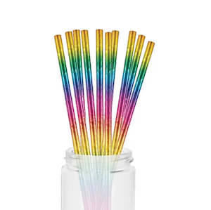 Rainbow Metallic Paper Straws - 10 Pkt