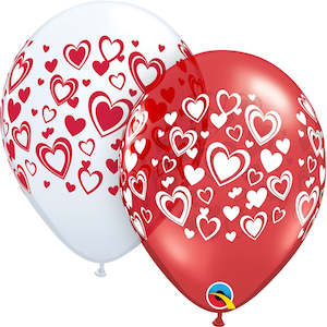 Red & White Double Heart Balloons - 6 pack