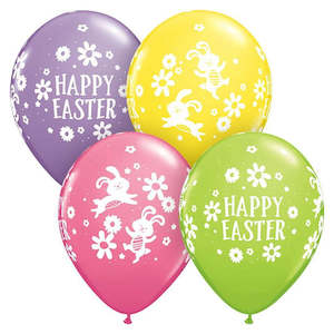 Easter Bunnies & Daisies Latex Balloons - 6 Pkt