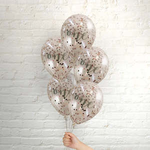 Themed Latex Balloons: Pop Balloons Rose Gold One Confetti Balloons - 5 Pkt