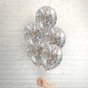 Themed Latex Balloons: Pop Balloons Oh Baby Gender Reveal Confetti Balloons - 5 Pkt