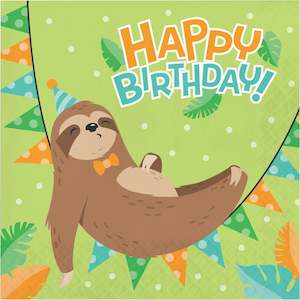 Sloth Party: Sloth Party Happy Birthday Napkins - Lunch 16 Pkt