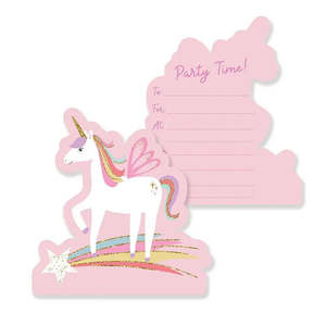 Themed Invitations: Unicorn Party Invitations - 8 Pkt with envelopes