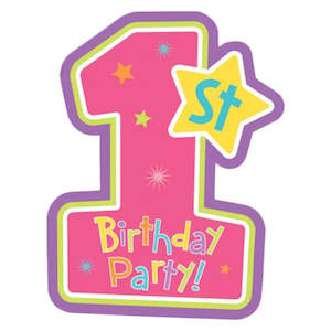 Hugs & Stitches Girl 1st Birthday Invitations - 8 Pkt