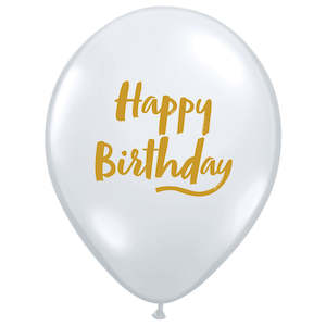 Qualatex Balloons: Clear Happy Birthday Gold Brush Script Balloon - 6 Pkt
