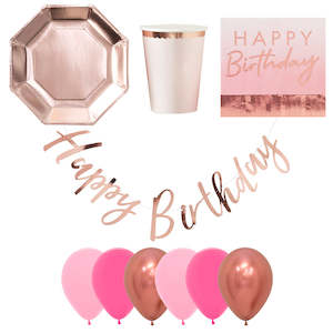 Ginger Ray Pink and Rose Gold Party Essentials for 8 - SAVE 10%
