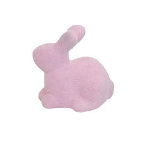 Birthday Bunny: Pastel Pink Flocked Ceramic Easter Bunny Rabbit