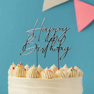 Silver Metal Happy Birthday Cake Topper