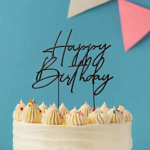 Matte Black Metal Happy Birthday Cake Topper