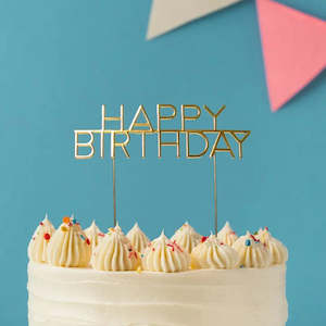 Gold Metal Happy Birthday Capitals Cake Topper