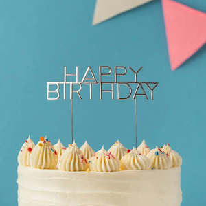 Silver Metal Happy Birthday Capitals Cake Topper