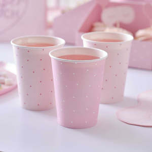 Pamper Party: Ginger Ray Pink Polka Dot Paper Cups - 8 Pkt