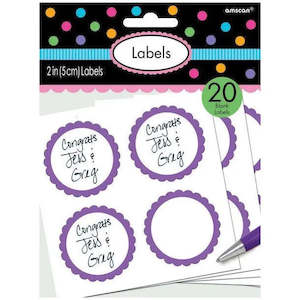 Summer Sale: Purple Scalloped Party Bag Labels - 20 Pkt