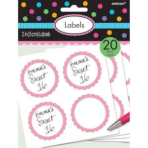 Pink Scalloped Party Bag Labels - 20 Pkt