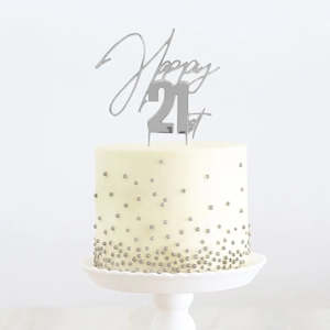 Happy 21st Silver Cake Topper