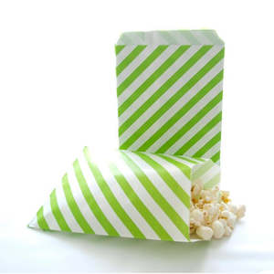 Green Stripe Party Bags - 12 Pkt