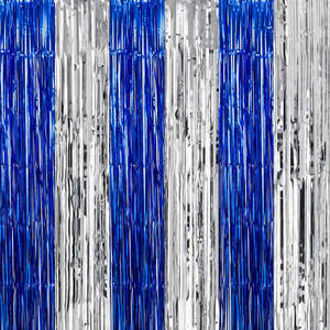 Blue & Silver Foil Buffet Table Backdrop Curtain 1m x 2m