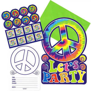 1960's Peace and Love Party Invitations - 8 Pkt