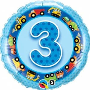 Qualatex Balloons: Number 3 Trucks and Diggers Foil Balloon
