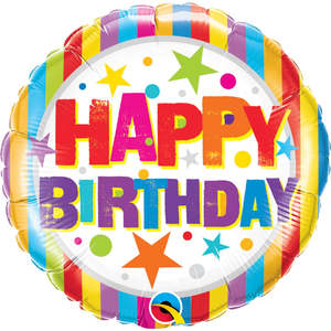 Qualatex Balloons: Happy Birthday Stripes & Stars Foil Balloon