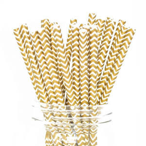 Gold Chevron Paper Straws - 25 Pkt